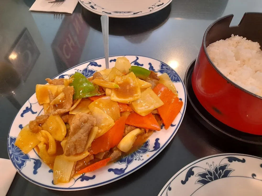 Beef Mit Zwiebeln Karotten Grüner Paprika Und Currysauce